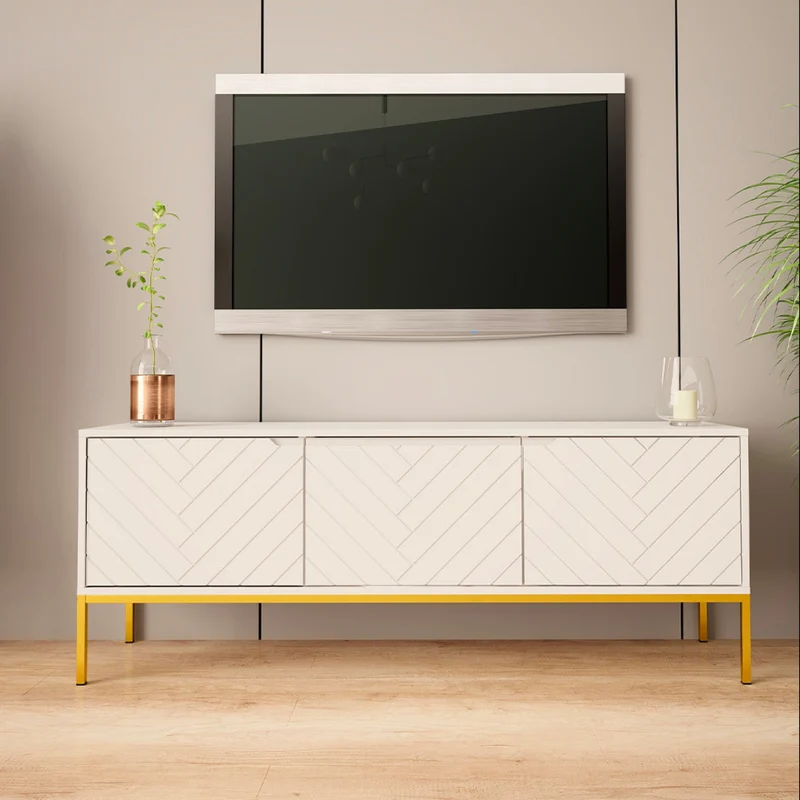 Meuble TV 3 portes 151 cm Daria Blanc