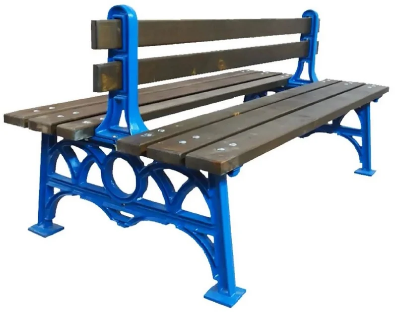 Casa Padrino Industrie Stil Gartenbank Doppelseitig Braun / Blau 180 cm