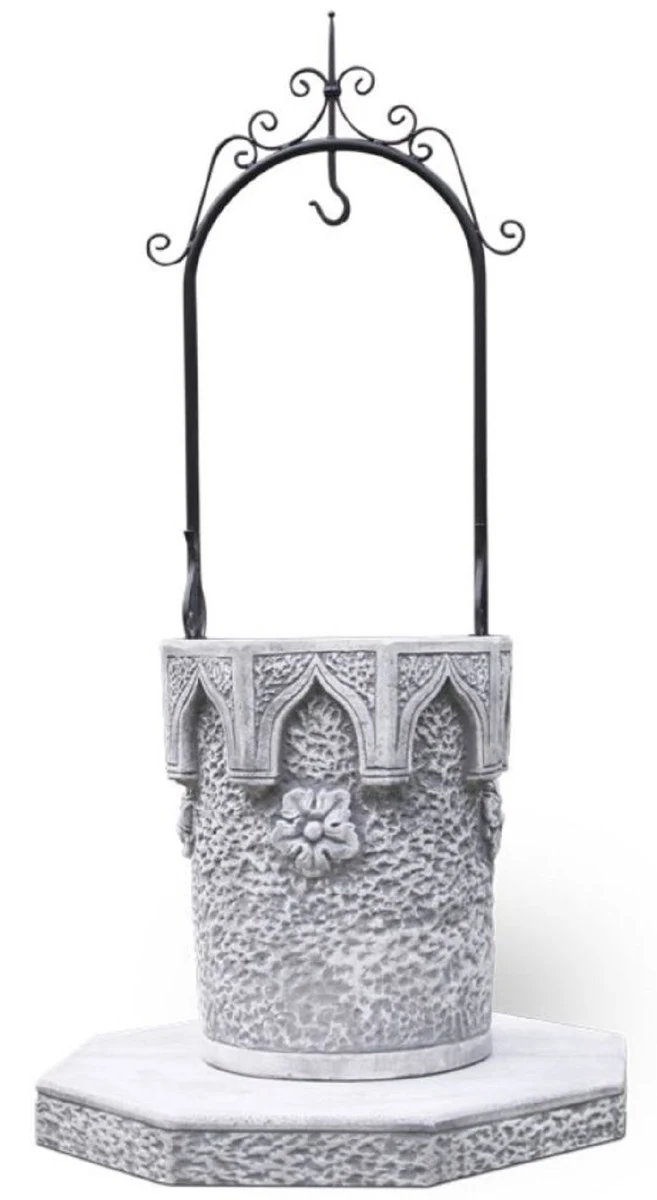 Casa Padrino Jugendstil Gartenbrunnen Grau / Schwarz 110 x 110 x H. 195 cm