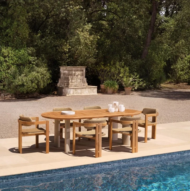 Casa Padrino Luxus Garten Esstisch Naturfarben / Sandfarben 247 cm