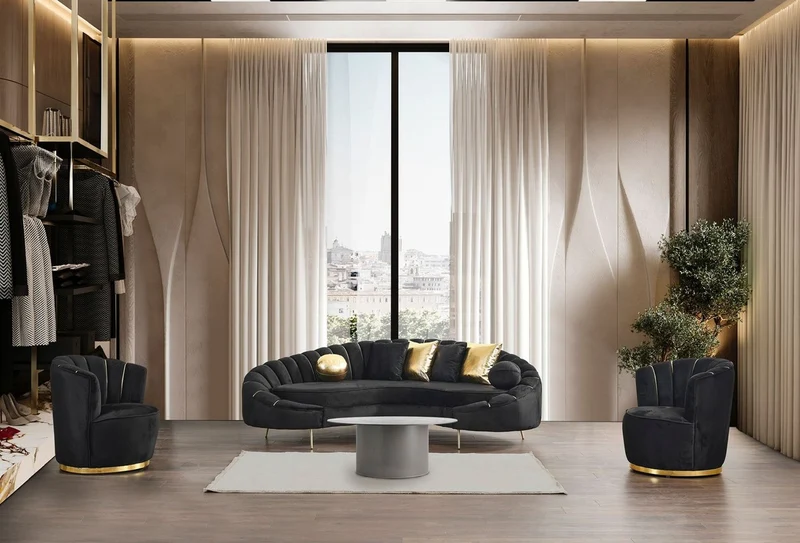 Casa Padrino Luxus Wohnzimmer 3er Sofa Schwarz / Gold 250 cm