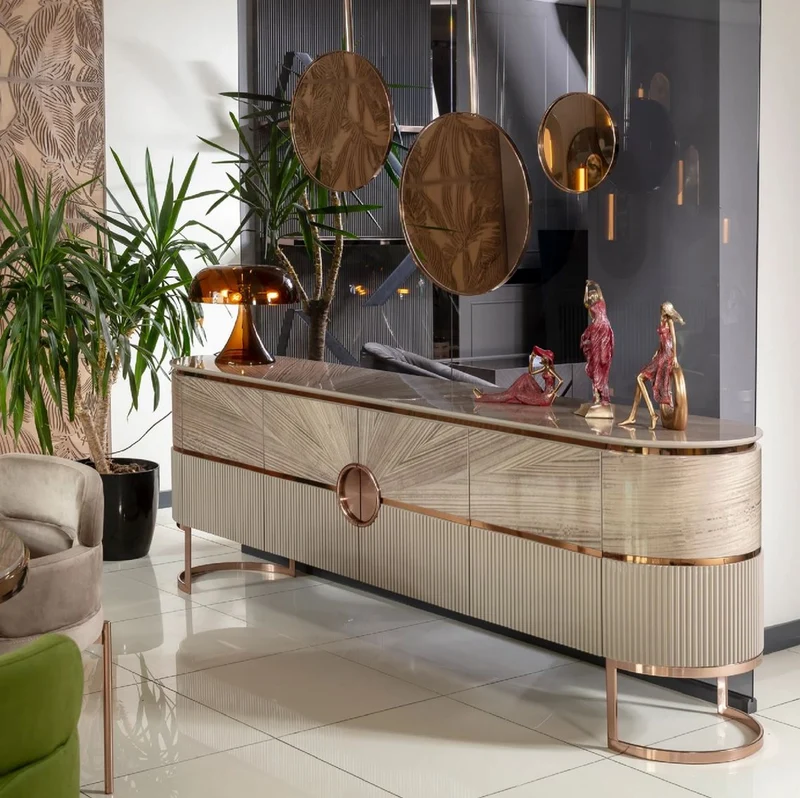 Casa Padrino Luxus Konsole mit 4 Türen Grau / Kupfer 240 cm