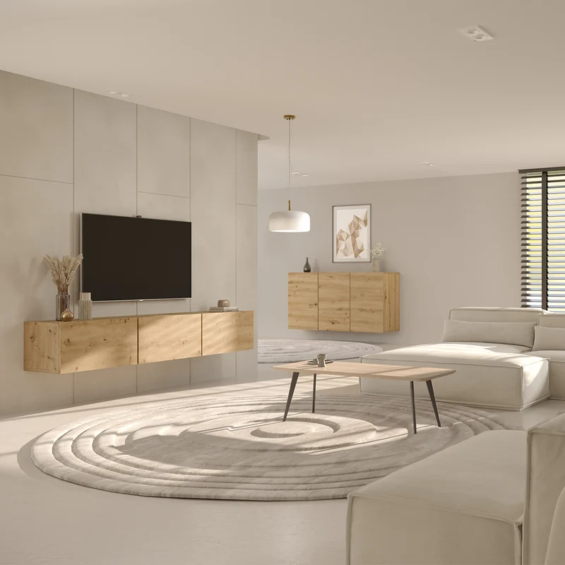 Meuble TV mural 3 portes 160 cm Idao Bois clair