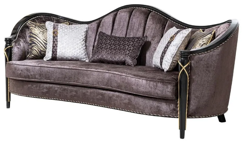 Casa Padrino Luxus Barock Wohnzimmer Sofa Lila / Schwarz / Gold 250 cm