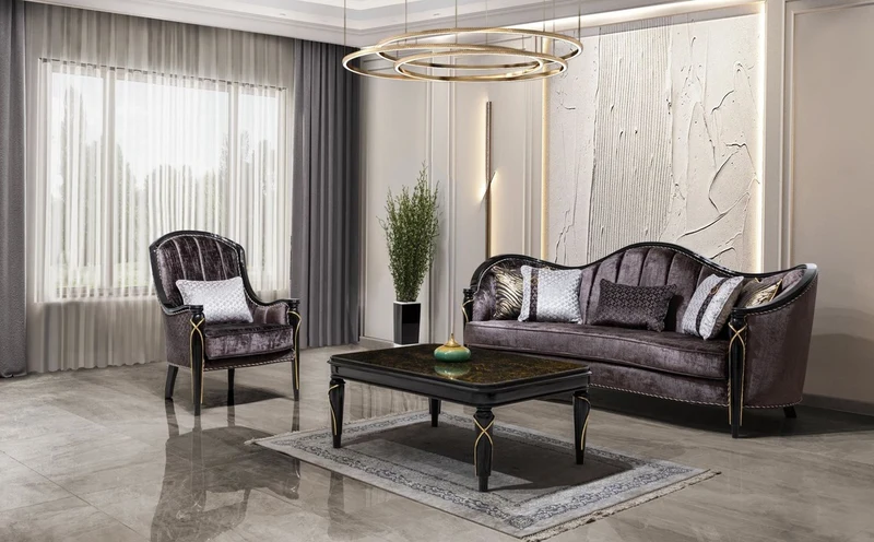 Casa Padrino Luxus Barock Wohnzimmer Sofa Lila / Schwarz / Gold 250 cm