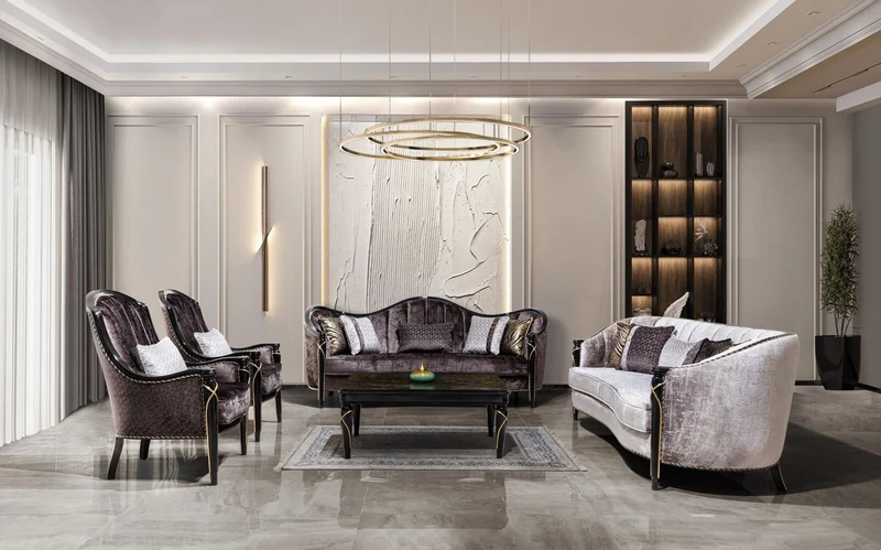 Casa Padrino Luxus Barock Wohnzimmer Sofa Lila / Schwarz / Gold 250 cm