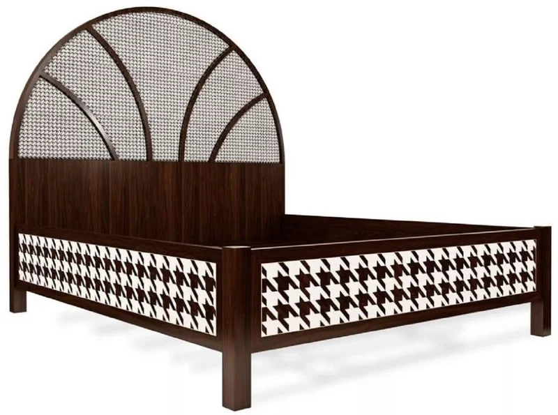 Casa Padrino Luxus Art Deco Doppelbett Dunkelbraun / Weiß 214 x 191 x H. 180 cm - Massivholz Bett - Schlafzimmer Möbel - Hotel Möbel - Art Deco Möbel - Luxus Möbel