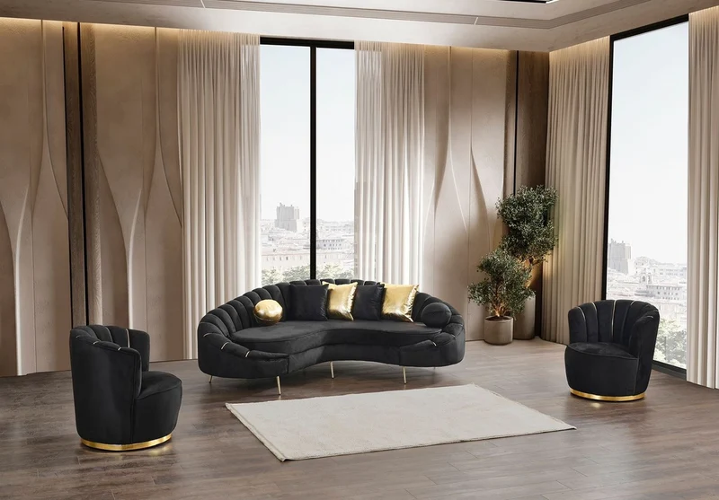 Casa Padrino Luxus Wohnzimmer Sessel Schwarz / Gold Ø 75 x H. 90 cm