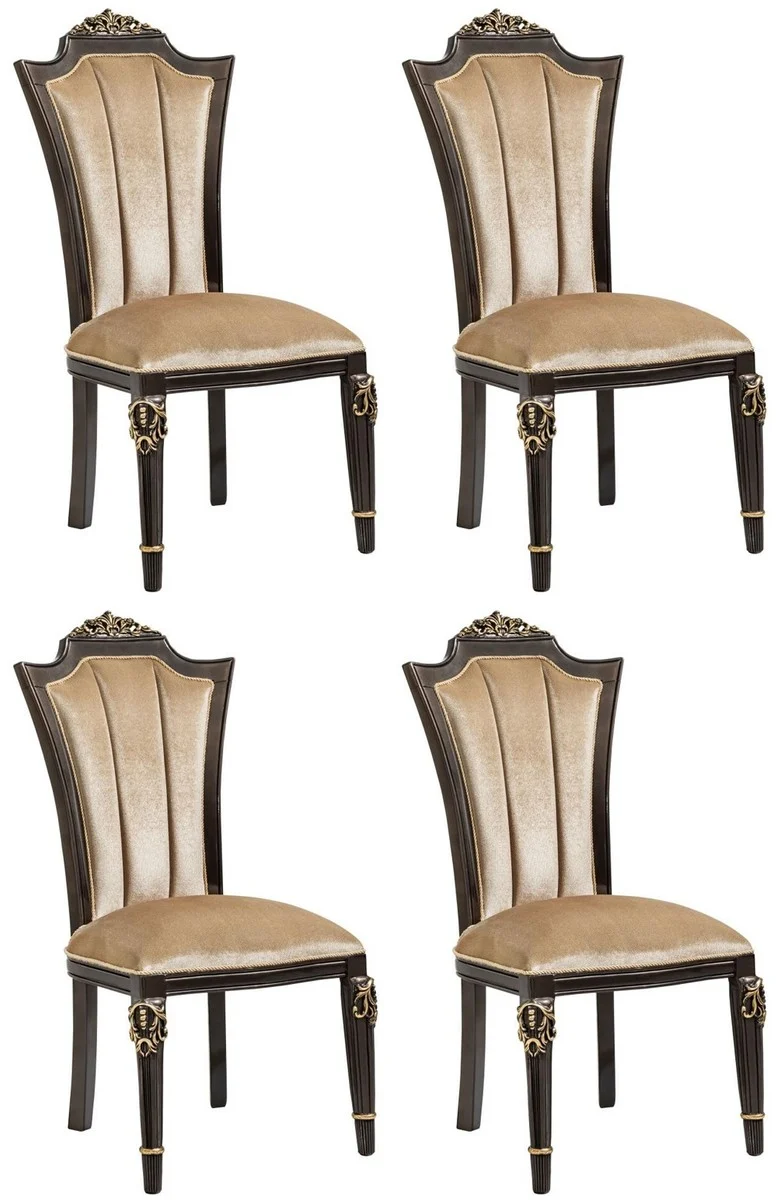 Casa Padrino Luxus Barock Esszimmer Stuhl 4er Set Hellbraun - Barock Möbel