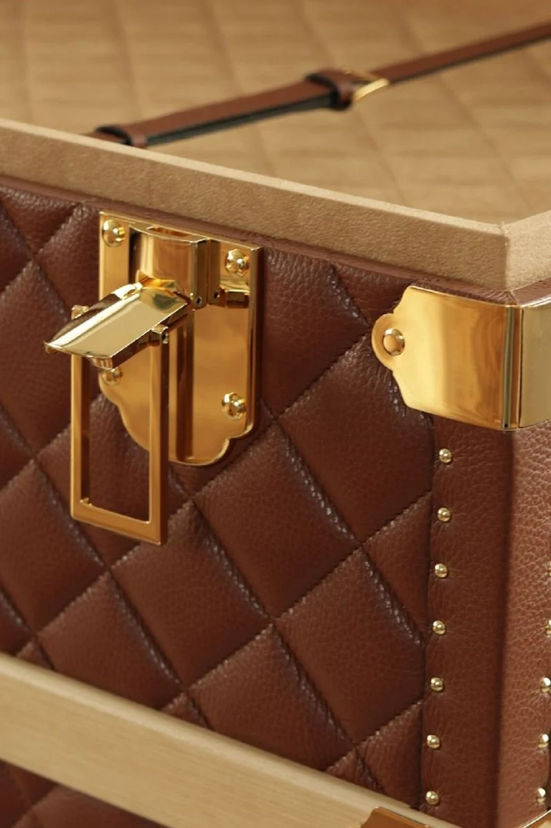 Casa Padrino Luxus Echtleder Koffer Braun / Gold 100 cm - Made in Italy
