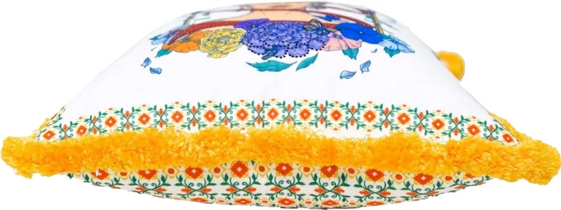 Frida Kahlo by Casa Padrino Luxus Deko Kissen mit Strass Steinen Weiß / Bunt / Orange