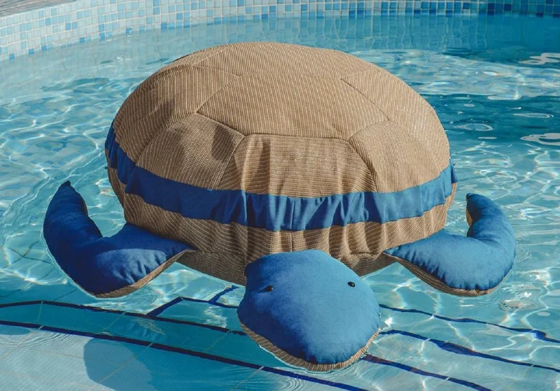 Casa Padrino Luxus Sitzsack Schildkröte Beige / Blau 135 cm
