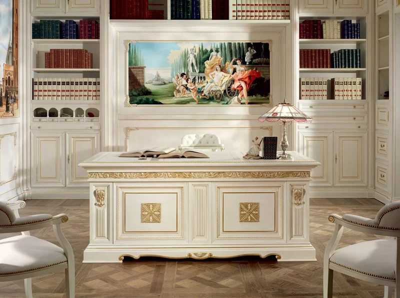 Casa Padrino Luxus Barock Schreibtisch Weiß / Gold 196 cm - Made in Italy