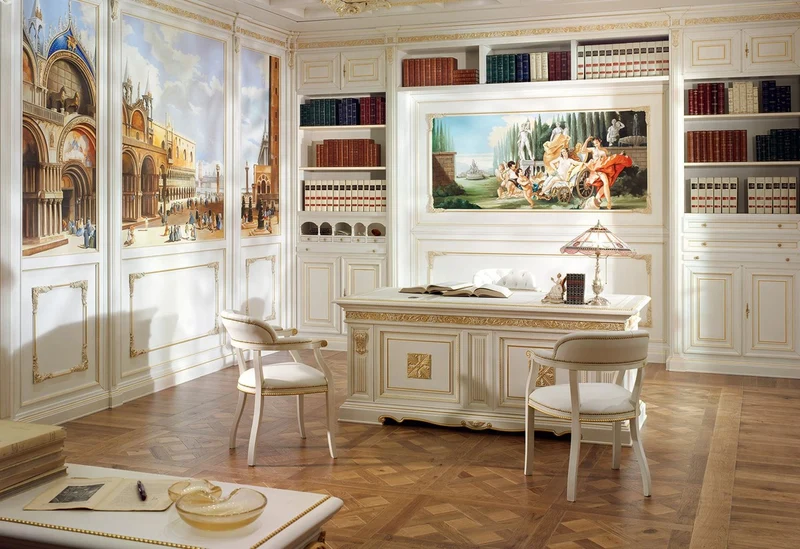 Casa Padrino Luxus Barock Schreibtisch Weiß / Gold 196 cm - Made in Italy
