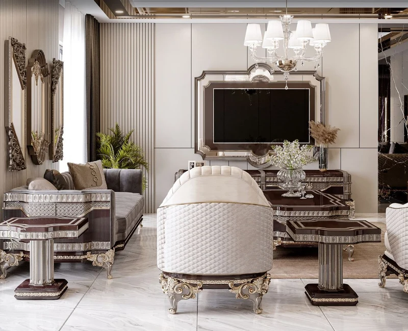 Casa Padrino Luxus Barock Massivholz Sessel Creme / Grau / Dunkelbraun / Gold