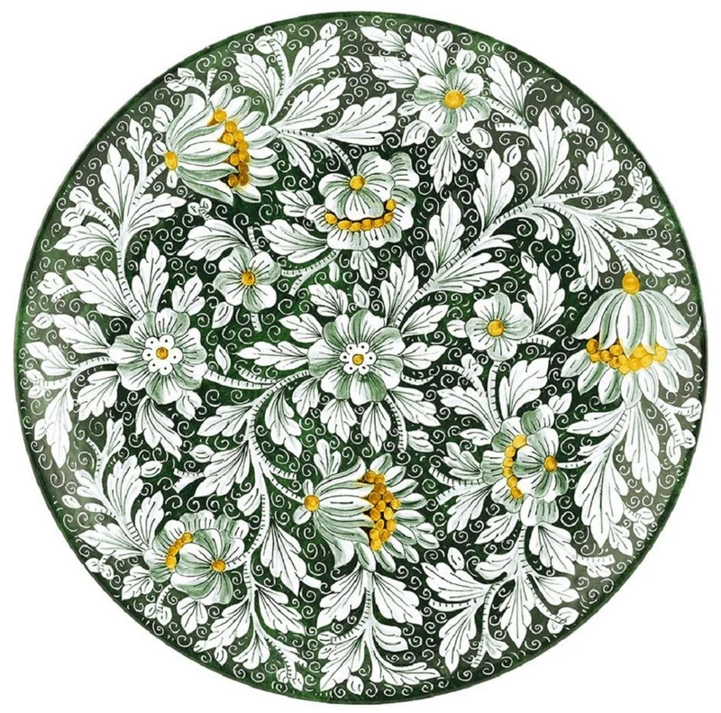 Casa Padrino Luxus Keramik Teller 6er Set Grün / Mehrfarbig Ø 40 cm - Handgefertigte & handbemalte Essteller mit Blumendesign - Hotel & Restaurant Accessoires - Luxus Qualität - Made in Italy
