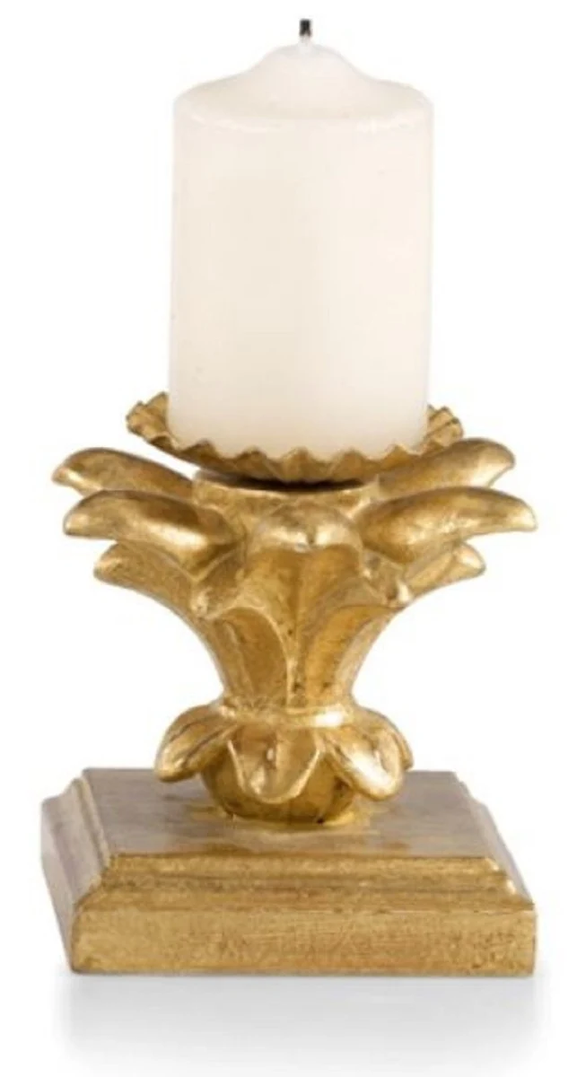Casa Padrino Luxus Barock Kerzenhalter Antik Gold 9 x 9 x H. 9 cm - Kleiner handgeschitzter Barockstil Kerzenständer - Luxus Deko Accessoires im Barockstil - Luxus Qualität - Made in Italy
