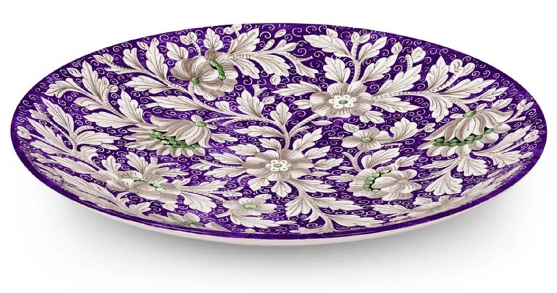 Casa Padrino Luxus Keramik Teller 6er Set Lila / Mehrfarbig Ø 40 cm - Handgefertigte & handbemalte Essteller mit Blumendesign - Hotel & Restaurant Accessoires - Luxus Qualität - Made in Italy
