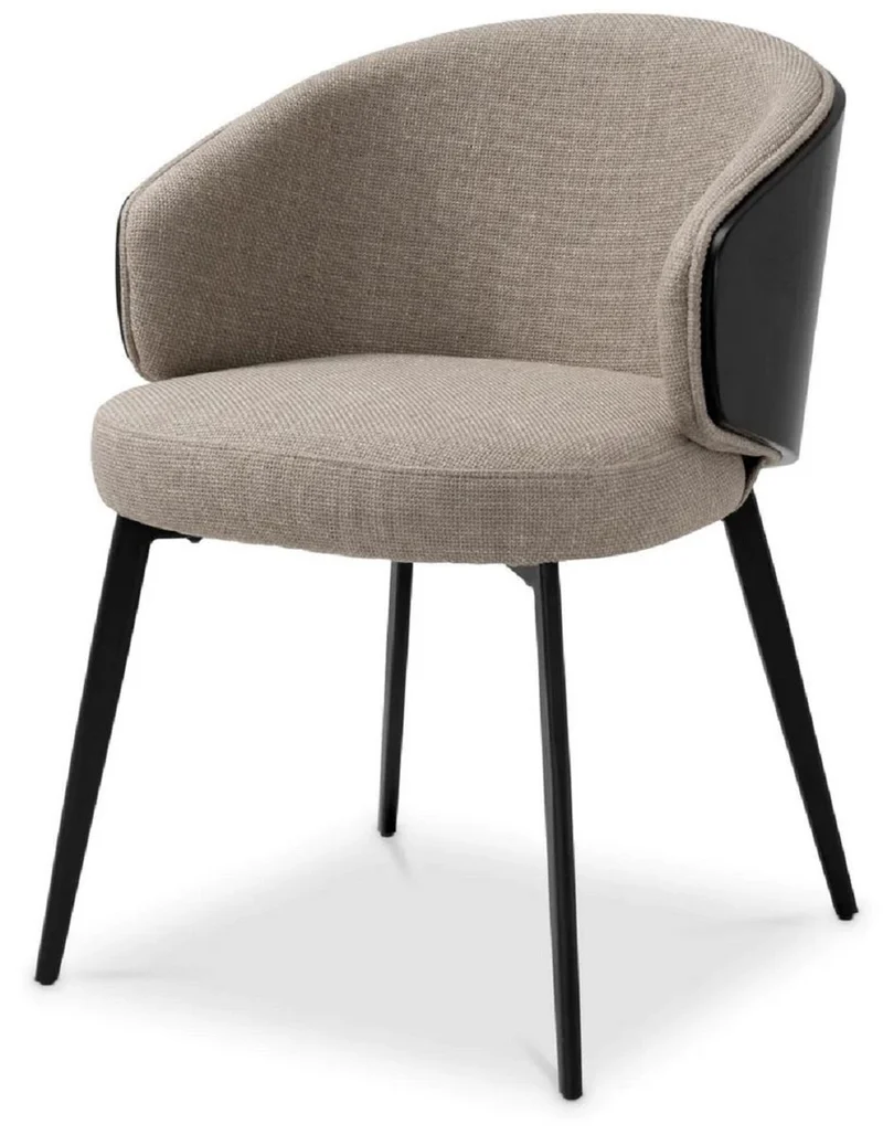Casa Padrino Luxus Esszimmer Stuhl Grau / Schwarz 57 x 62 x H. 77 cm - Küchenstuhl mit Armlehnen - Esszimmer Möbel - Luxus Möbel - Luxus Qualität