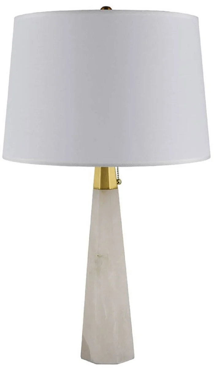 Casa Padrino Luxus Marmor Tischleuchte Weiß / Gold H. 67,5 cm