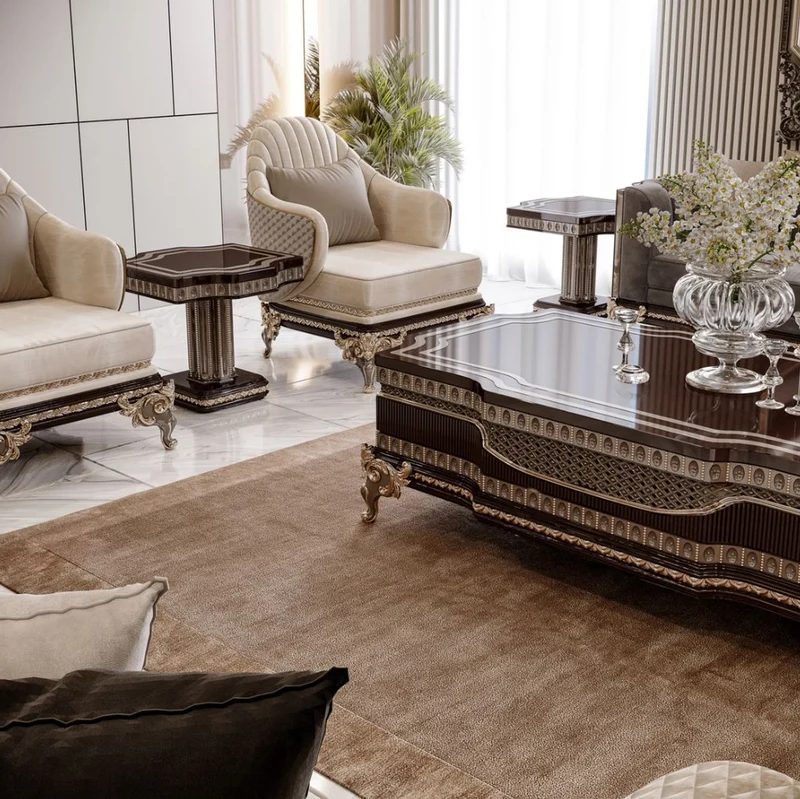 Casa Padrino Luxus Barock Couchtisch Dunkelbraun / Grau / Gold 156 cm