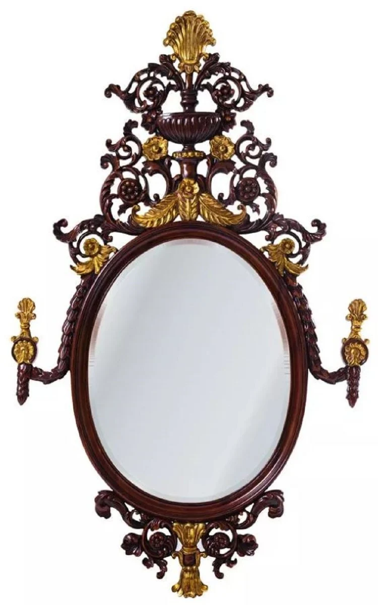 Casa Padrino Luxus Barock Spiegel Dunkelbraun / Antik Gold - Prunkvoller Mahagoni Wandspiegel im Barockstil - Luxus Möbel im Barockstil - Barock Möbel - Edel & Prunkvoll