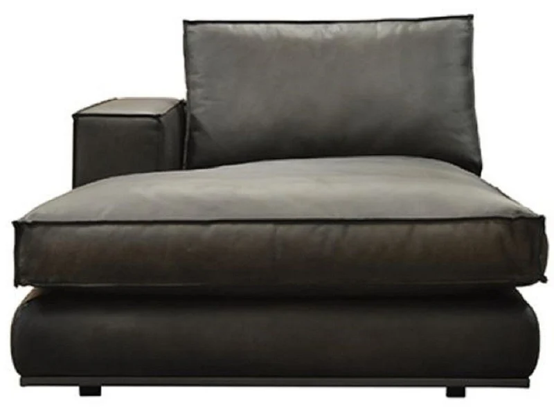 Casa Padrino Luxus Echtleder Chaiselongue Rechte Seite Schwarz 186 cm