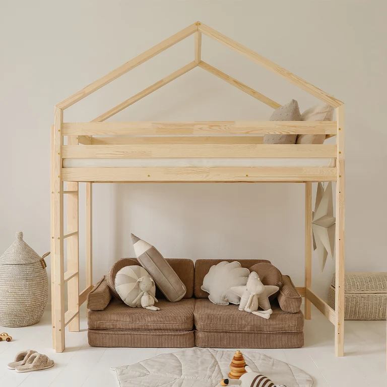 Lit cabane mi-hauteur 90x190 sommier inclus Candice Bois
