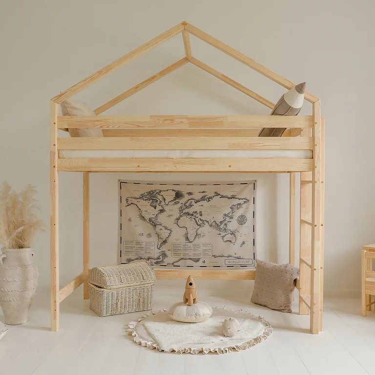 Lit cabane mi-hauteur 90x200 sommier inclus Candice Bois
