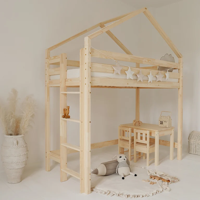 Lit cabane mi-hauteur 90x200 sommier inclus Candice Bois