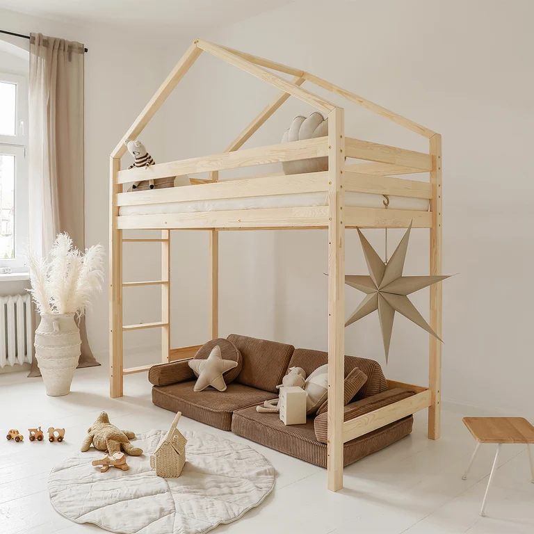 Lit cabane mi-hauteur 90x200 sommier inclus Candice Bois
