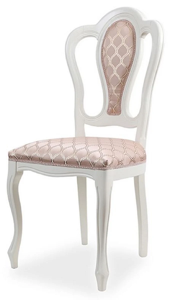Casa Padrino Luxus Barock Esszimmer Stuhl 8er Set mit Muster Rosa / Weiß - Prunkvolle Barockstil Küchen Stühle - Luxus Esszimmer Möbel im Barockstil - Edel & Prunkvoll