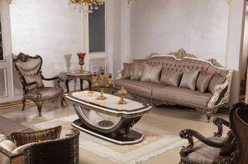 Casa Padrino Luxus Barock Couchtisch Creme / Dunkelbraun / Gold 168 cm