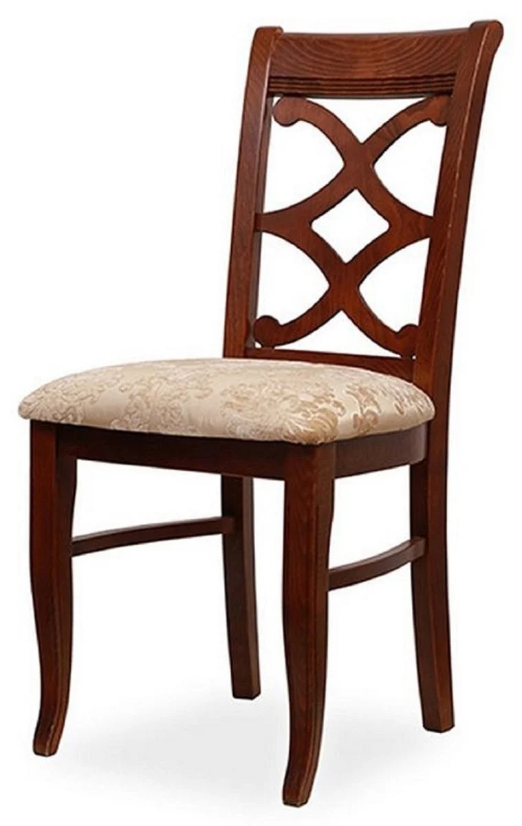 Casa Padrino Biedermeier Esszimmer Stuhl 6er Set Beige / Dunkelbraun 49 x 56 x H. 92 cm - Massivholz Küchen Stühle - Massivholz Esszimmer Möbel - Biedermeier Esszimmer Möbel