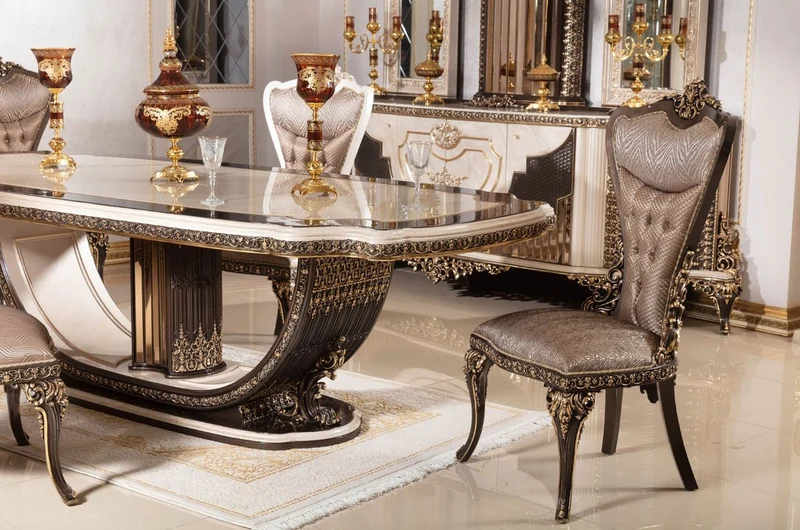 Casa Padrino Luxus Barock Esszimmer Set - 1 Esstisch 250 cm & 6 Stühle