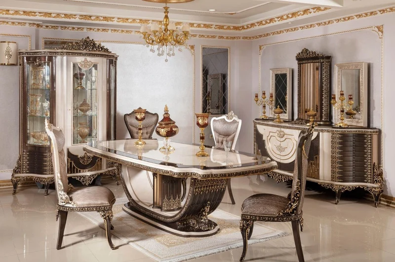Casa Padrino Luxus Barock Esszimmer Set - 1 Esstisch 250 cm & 6 Stühle