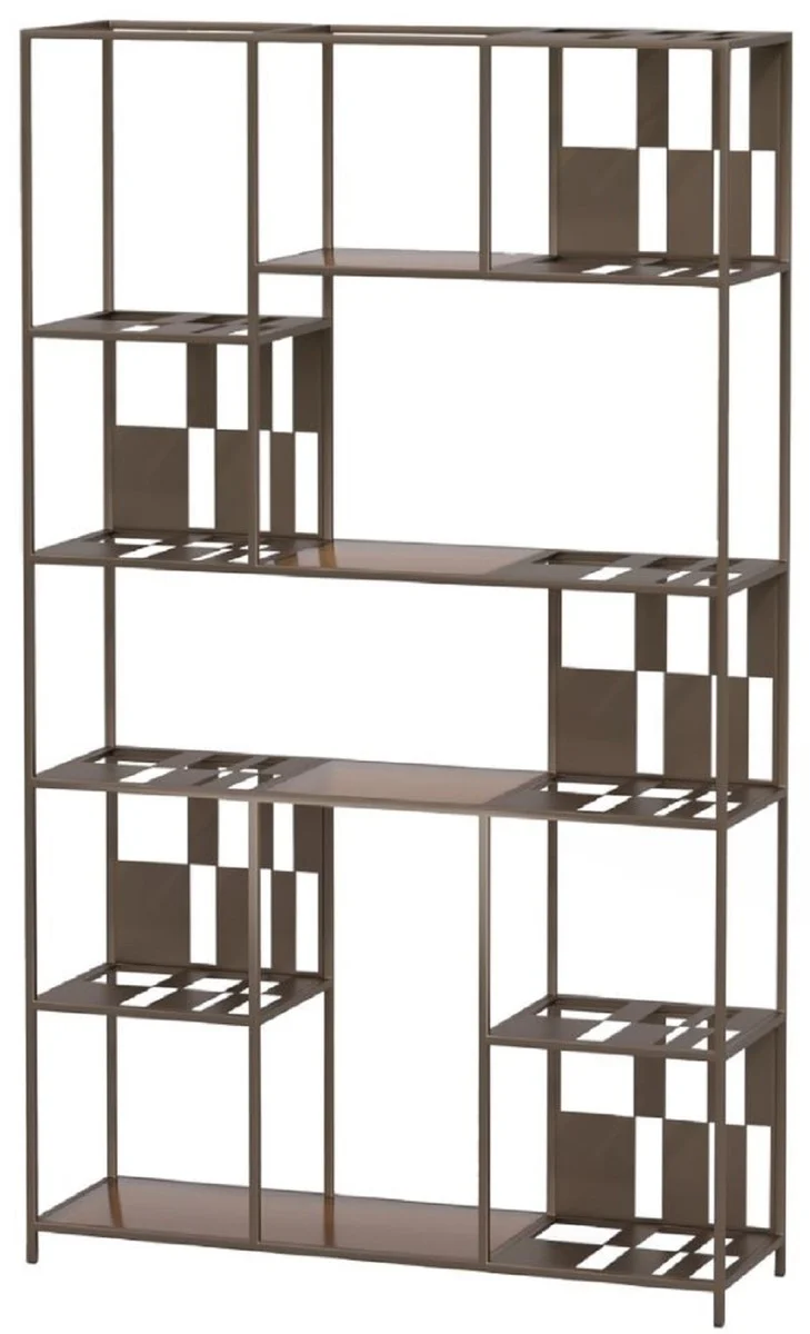 Casa Padrino Luxus Metall Regalschrank mit Glasregalen Braun / Bronze 118 cm