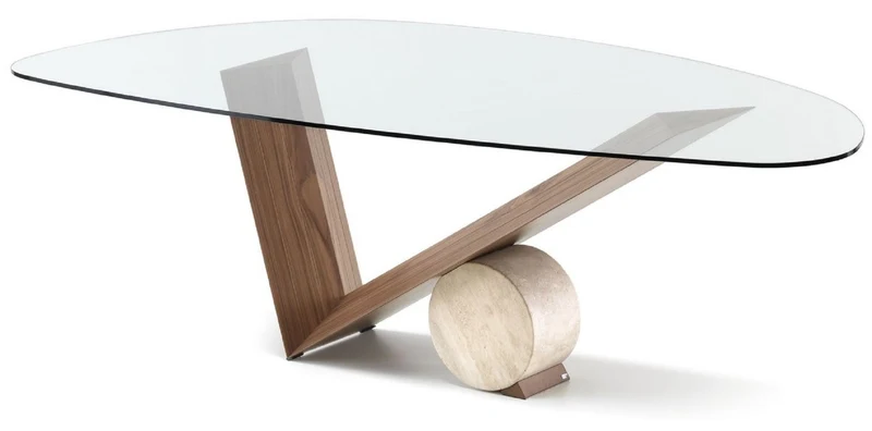 Casa Padrino Luxus Esstisch mit Glasplatte Braun / Creme 220 cm - Made in Italy