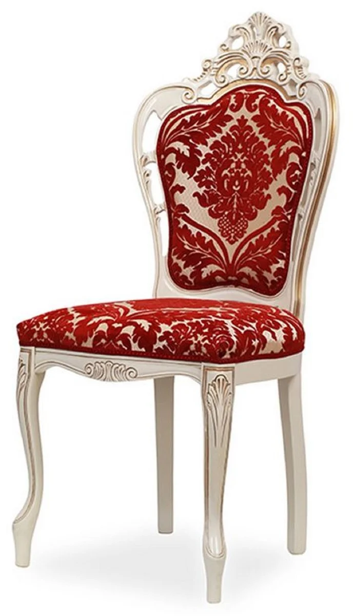 Casa Padrino Luxus Barock Esszimmer Stuhl 6er Set mit elegantem Muster Rot / Weiß / Beige / Gold - Barockstil Küchen Stühle - Prunkvolle Luxus Esszimmer Möbel im Barockstil - Edel & Prunkvoll