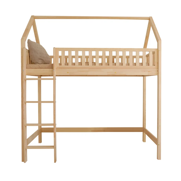 Lit cabane mi-hauteur 90x190 sommier inclus Daisy Bois