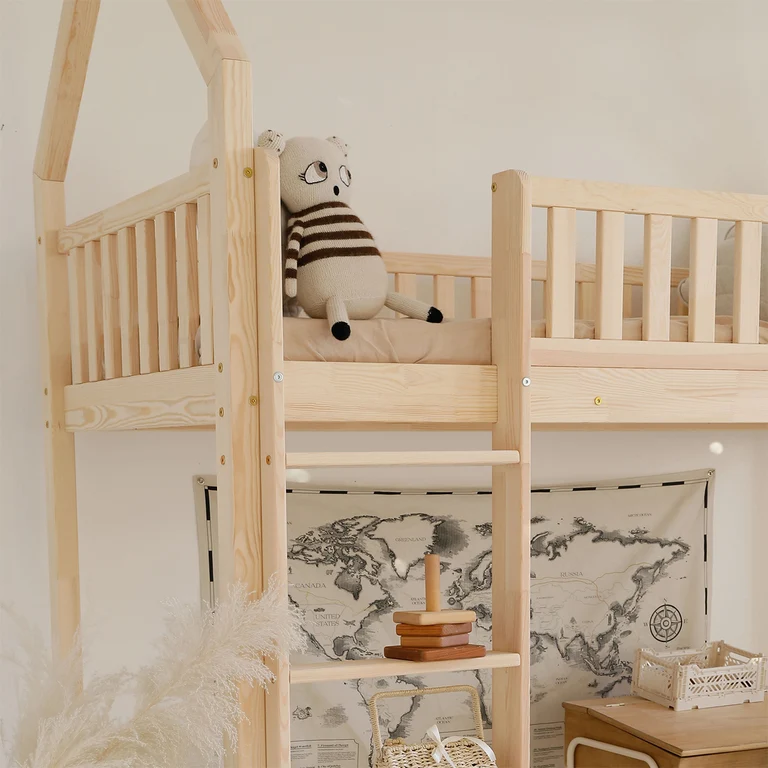 Lit cabane mi-hauteur 90x190 sommier inclus Daisy Bois