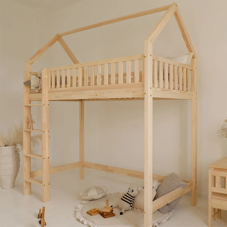 Lit cabane mi-hauteur 90x200 sommier inclus Daisy Bois
