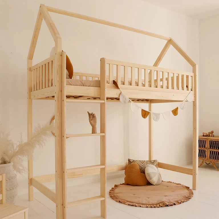 Lit cabane mi-hauteur 90x200 sommier inclus Daisy Bois