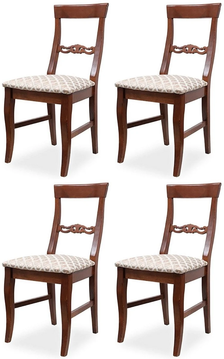 Casa Padrino Biedermeier Esszimmer Stuhl 4er Set Bronze / Weiß / Dunkelbraun 43 x 52 x H. 96 cm - Massivholz Küchen Stühle - Massivholz Esszimmer Möbel - Biedermeier Esszimmer Möbel