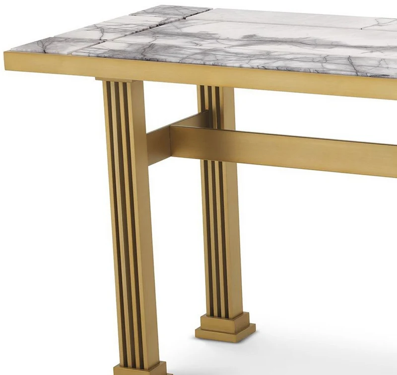 Casa Padrino Luxus Konsole Messing / Weiß 180 x 60 x H. 75,5 cm - Rechteckiger Edelstahl Konsolentisch mit Marmorplatten - Wohnzimmer Möbel - Hotel Möbel - Luxus Möbel - Luxus Einrichtung