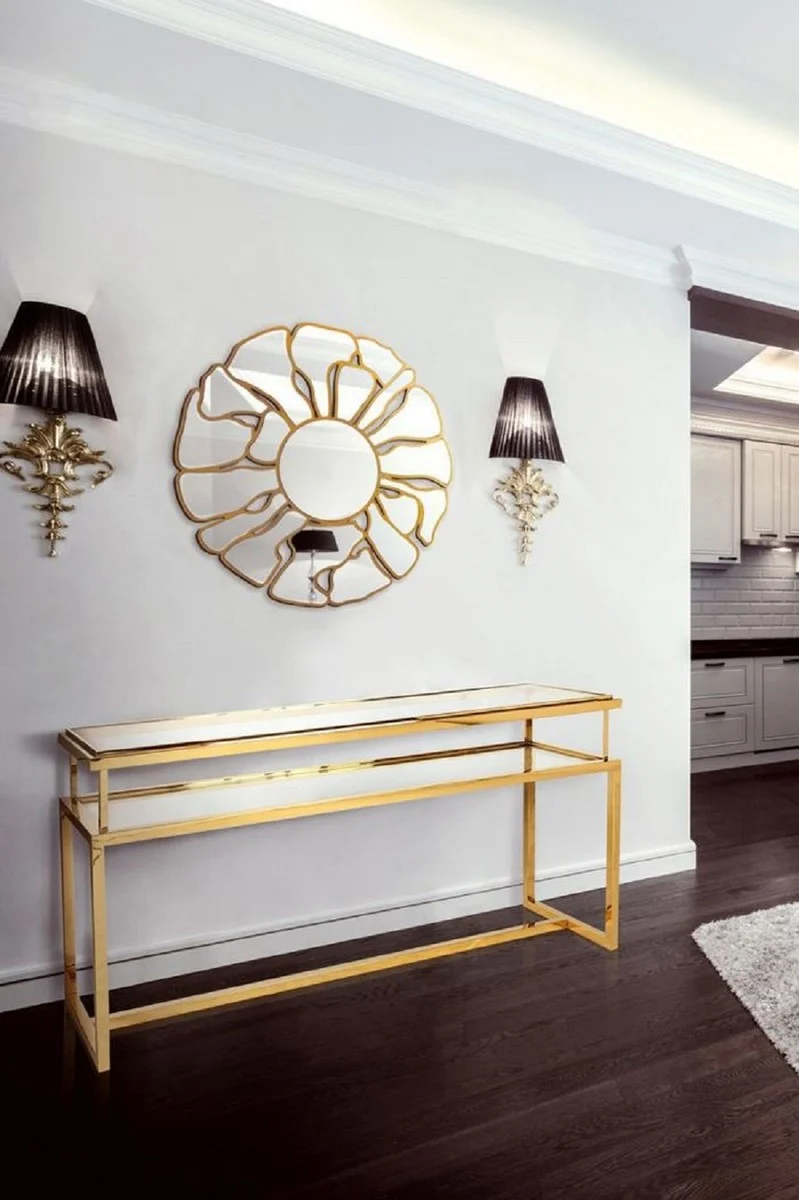 Casa Padrino Luxus Spiegel Gold Ø 92 cm - Runder Wohnzimmer Wandspiegel - Garderoben Spiegel - Schlafzimmer Spiegel - Luxus Kollektion