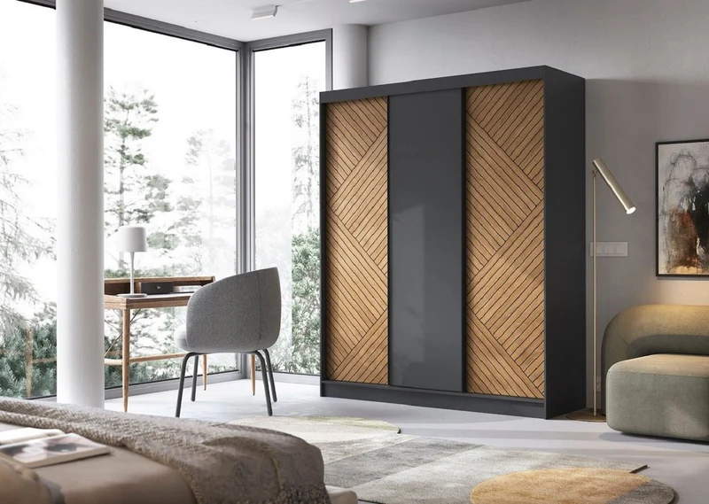 Casa Padrino Luxus Schlafzimmerschrank Schwarz / Braun 180 x 60 x H. 220 cm - Kleiderschrank mit 3 Schiebetüren - Schlafzimmer Möbel - Hotel Möbel - Luxus Möbel