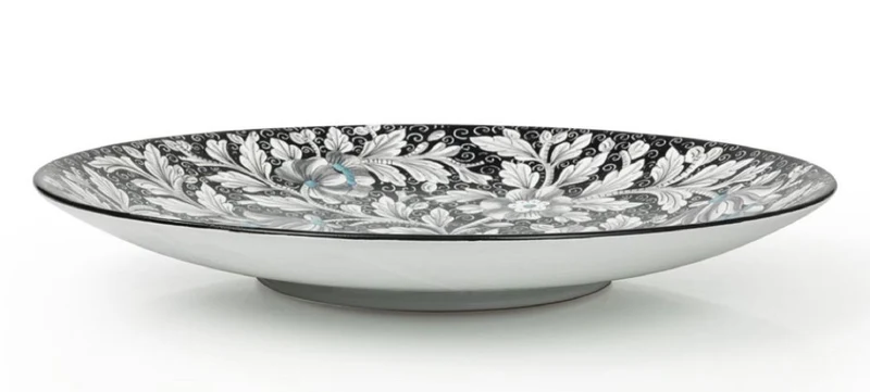 Casa Padrino Luxus Keramik Teller 6er Set Schwarz / Mehrfarbig Ø 40 cm - Handgefertigte & handbemalte Essteller mit Blumendesign - Hotel & Restaurant Accessoires - Luxus Qualität - Made in Italy