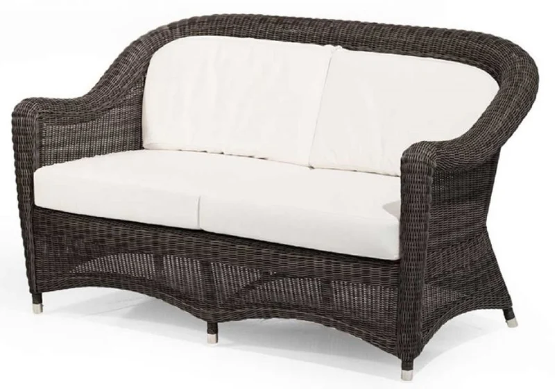 Casa Padrino Luxus 2er Gartensofa mit Kissen Dunkelbraun / Weiß 140 cm