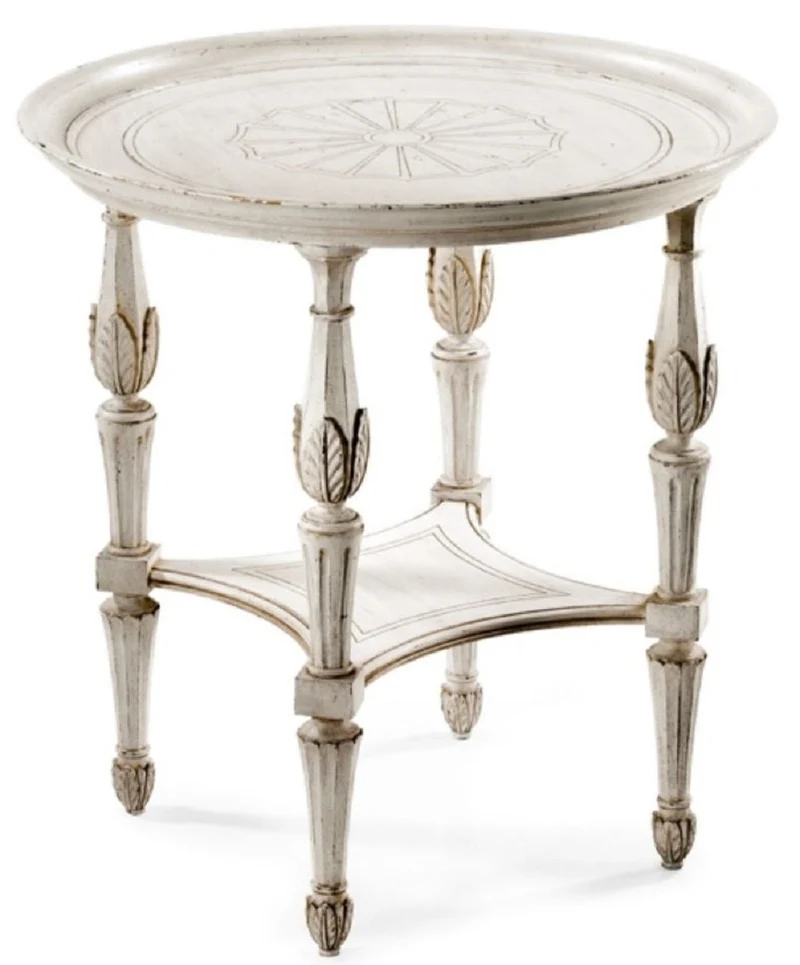 Casa Padrino Luxus Barock Beistelltisch Antik Weiß / Braun - Runder Barockstil Massivholz Tisch - Luxus Möbel im Barockstil - Barock Möbel - Luxus Qualität - Made in Italy